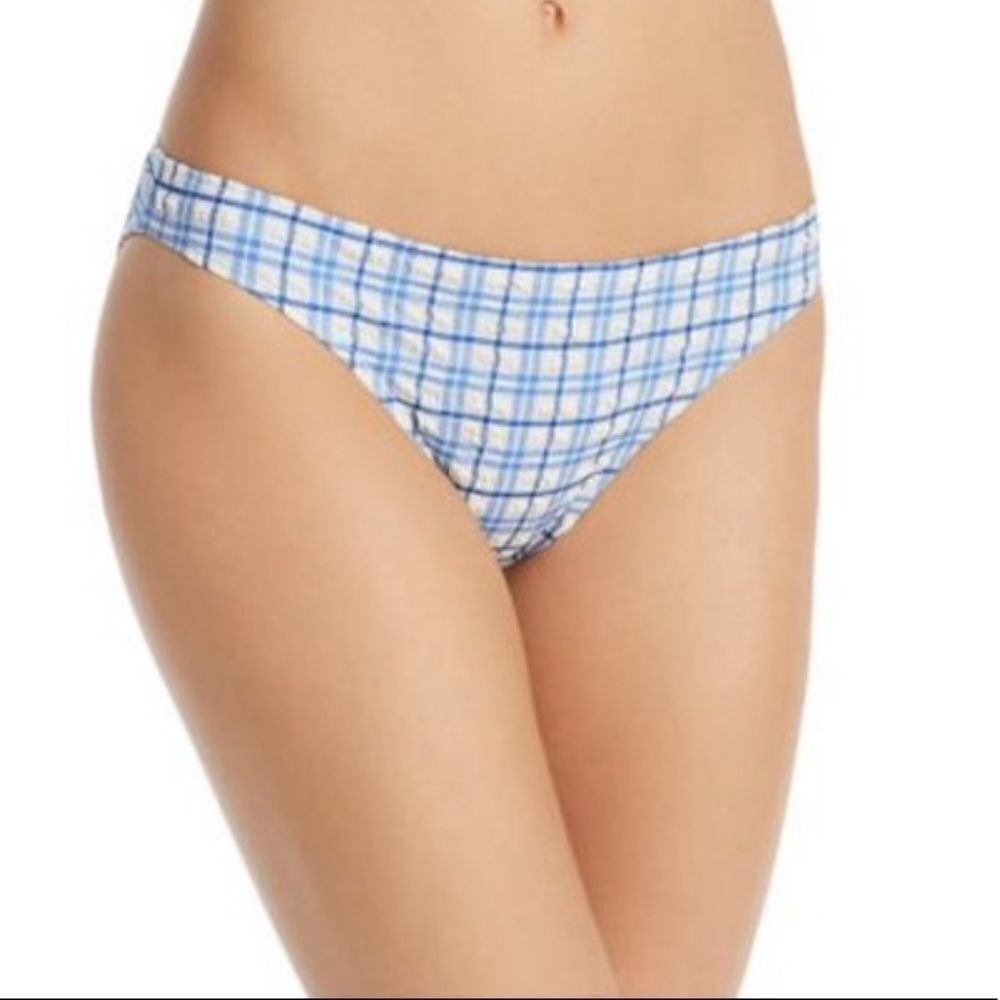 TORY BURCH Blue Plaid Hipster Swimwear Bottom L